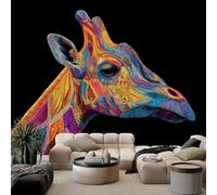 Peinture À L'Huile D'Une Girafe Papier Peint Panoramique Pour Garçons filles, 200 x 140 cm Noir Poster Géant Mural 3D, Décoration Murale Premium Pour Salon, Chambre Adulte, Chambre D'Enfants