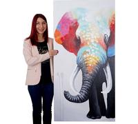Tableau À L'huile, Éléphant Ii, Peint À La Main À 100%, Toile De Décoration Murale Xl 140x70cm