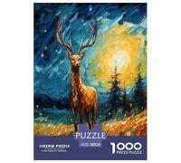 Peinture à l'huile Elk Puzzle 1000 Pieces Cadeau Unique Jeu Éduchatif Défi Jouet À De Qualité Supérieure Peinture Art pour Adultes Enfants 38x26cm/1000pcs