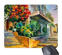 Peinture à l'huile Fleur Arbre de Construction Route Étapes Balcon Illustration Motif Rectangle en Caoutchouc antidérapant Tapis de Souris de Jeu de Souris Cadeau