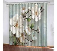 Peinture à L'huile Fleur De Magnolia Rideaux Occultants Fleur De Magnolia Lot De 2 Rideaux Occultants Isolants Thermique Rideaux Salon Moderne À Oeillets Décoration De Fenêtre pour Chambr 140x160cm