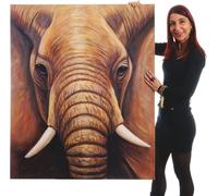Tableau Peinture À Huile, Éléphant, Peint À La Main À 100%, Toile De Décoration Murale Xl 120x100cm