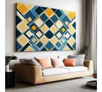 Peinture à l'huile Jaune Moutarde Affiche Toile Art Mural Peinture, Tableau sur Toile Mosaïque Géométrique Abstraite en Losange pour Salon Décoration d'intérieur 120 x 60 cm (L x l) Sans Cadre