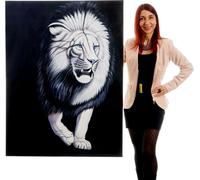 Tableau À L'huile, Tigre Blanc, Peint À La Main À 100%, Toile De Décoration Murale Xl 120x90cm