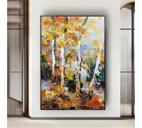 Peinture à l'huile moderne représentant un paysage de bouleau, toile épaisse, décoration murale pour salon, dernière image de décoration intérieure (60 x 90 cm)