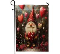 Peinture à l'huile - Nain de Saint-Valentin - Drapeaux de jardin - 30,5 x 45,7 cm - Double face pour l'extérieur - Ballons d'amour romantiques amusants en toile standard - Drapeaux d'extérieur pour