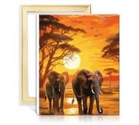 Peinture à l'huile par numéros Kits Éléphants Afrique Coucher soleil Peinture à l'huile numérique DIY Adultes Numéro acrylique pinceaux Oeuvre d'art Peinture pour adultes SANS cadre (60x75cm)