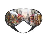 Peinture à l'huile Paris Street Scène Tour Eiffel Impression réversible Masque de sommeil Idéal pour le camping, la méditation et les quarts de travail, ajustement parfait, pas de fuite de lumière