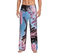 Peinture à l'huile Paris Tour Eiffel Hommes Polyester Pyjama Pantalon Long Pj Bottoms, Vêtements de nuit Lounge Pantalon de nuit avec poches Pack, Noir , M