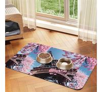 Peinture à l'huile Paris Tour Eiffel Impression Pet Absorbant Nappe en cuir pour chiens chats Tapis de nourriture 60 x 40 cm Épaisseur 4 mm
