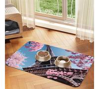 Peinture à l'huile Paris Tour Eiffel Imprimée Tapis de nourriture pour animaux de compagnie Absorbant Antidérapant Cuir PU Tapis d'alimentation pour chiens chats Fond en caoutchouc