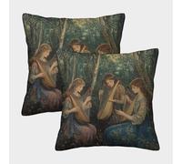 Peinture à l'huile pastorale abstraite Housses Coussin Beautiful Femme Playing Harp Lute in The Forêt - Chambre À Coucher Décoratives Pour Canapés,lits,chaises,salons,voitures,Livré Avec Fermeture Écl