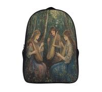 Peinture à l'huile pastorale abstraite Sac À Dos Belle femme Playing Harp And Lute in The Forêt Cartable Scolaire Boucle De Réglage Sac A Dos Filles Garçons Pour Enfants Mignon Sac Scolaire 16 inch