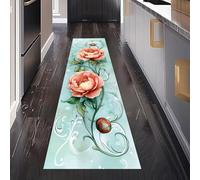 Peinture à l'huile Pivoine Tapis de Couloir Antidérapant 80 x 200 cm, Rétro Fleur Classique Botanique Tapis de Passage Lavable Cuisine Devant Evier Salon Chambre à Coucher Descente de lit Interieur