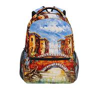 Peinture À l'huile Pont Bateau Rivière Cartable Sac à Dos Ecole étudiant Scolaire d'ordinateur pour Voyage Ados Filles Garçons Enfant