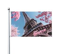 Peinture à l'huile pour intérieur et extérieur Motif Tour Eiffel Paris Drapeau double face Jardin cour Bannière décorative Taille 0,9 x 1,5 m