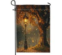 Peinture à l'huile - Réverbère de ville d'automne - Drapeaux de jardin - 30,5 x 45,7 cm - Double face pour l'extérieur - Motif parc urbain d'automne - Drapeau de maison en toile standard - Paysage