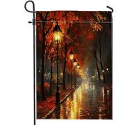 Peinture à l'huile - Réverbère de ville d'automne - Drapeaux de jardin - 30,5 x 45,7 cm - Pour l'extérieur, l'érable urbain d'automne - Drapeaux verticaux standard pour maison, paysage, cour, jardin