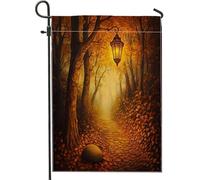 Peinture à l'huile - Réverbère de ville d'automne - Drapeaux de jardin de 30,5 x 45,7 cm - Double face pour décoration extérieure - Motif feuille d'érable - Motif feuille d'érable - Drapeau