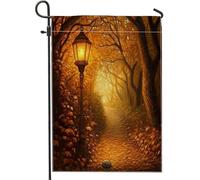Peinture à l'huile - Réverbère de ville d'automne - Drapeaux de jardin de 30,5 x 45,7 cm pour l'extérieur, parc urbain d'automne - Drapeaux verticaux standard en lin pour maison, cour, jardin, pelouse