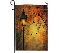 Peinture à l'huile - Réverbère de ville d'automne - Drapeaux de jardin de 30,5 x 45,7 cm pour l'extérieur, parc urbain d'automne - Drapeaux verticaux standard en lin pour maison, paysage, cour, jardin