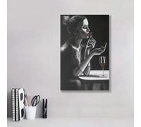 Peinture à l'huile sur toile, mode, maquillage, fille, affiche d'art mural, peintures, portrait de fille au vin, peintures décoratives, affiche d'art mural, 70 x 100 cm (28 x 39 pouces), cadre interne