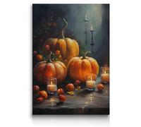 Peinture à l'huile sur toile murale citrouille pour décoration murale d'Halloween prête à être accrochée 30 x 40 cm