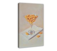 Peinture à l'huile sur toile Poisson rouge Cookies dans un Martini - Décoration murale pour salon, chambre à coucher - 40 x 60 cm