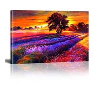 Peinture à l'huile sur toile représentant un champ de lavande, paysage de coucher de soleil, impressionnisme, pour salon contemporain, salle de bain, 21 x 30 cm, sans cadre