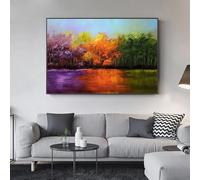 Peinture à l'huile sur toile représentant un paysage d'arbres des quatre saisons, art mural abstrait moderne pour décoration de salon, cadre 40x60 cm