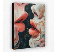 Peinture à l'huile sur toile représentant un premier baiser abstrait - Décoration murale romantique sur toile, inspirée par l'amour moderne (80 x 120 cm, sans cadre)