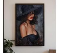 Peinture à l'huile sur toile représentant une dame élégante et charmante en noir, affiches et impressions, décoration murale classique pour salon et chambre à coucher, 20 x 30 cm, sans cadre
