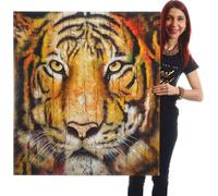 Tableau À L'huile, Tigre, Peint À La Main À 100%, Toile De Décoration Murale Xl 100x90cm