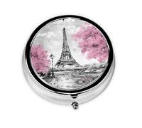 Peinture à l'huile Tour Eiffel de Paris. Cette petite boîte à pilules ronde est un organisateur de médicaments de voyage portable avec trois compartiments pour stocker des médicaments quotidiens.