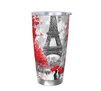 Peinture à l'huile Tour Eiffel Gobelet avec couvercle Porte-gobelet thermique de voiture Vintage Paris 591 ml Gobelet isotherme en acier inoxydable Tasse à café de voyage pour boissons chaudes et