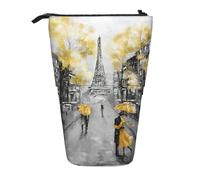 Peinture à l'huile Tour Eiffel moderne Couple debout télescopique Trousse à crayons en tissu Oxford Portable pour garçons filles adolescents étudiants bureau, Noir , Taille unique