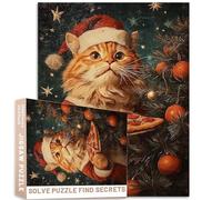 Peinture à l'huile vintage, chat, Père Noël, pizza, arbre de Noël, puzzle de 1000 pièces, couleurs sombres, académie, décoration de vacances, jeux d'activités familiales, jeux d'activités familiales
