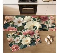 Peinture À l'huile Vintage Lot de 2 Tapis Cuisine antidérapants, Fleurs d'hibiscus Exquises Absorbe l'eau l'huile, Blanc cassé Résistant à la poussière Tapis Cuisine pour l'intérieur - 44x70+44x120cm