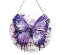 Peinture à l'huile violette papillon rond panneau en bois peinture 30,5 cm Oeuvre d'art exquise, bois respectueux de l'environnement, un choix élégant pour la décoration de la maison.