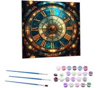 Peinture à Numéros Enfants Adultes Débutants Horloge astronomique, DIY Peinture Acrylique pour Adultes débutants Facile sur Toile avec peintures et pinceaux, Kits de Loisirs Créatifs 25x25 cm N-822