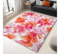 Peinture Abstraite À L'Aquarelle Fleur De CorailTapis Salon 80 x 150 cm Blanc Lavable en Machine Tapis Antidérapant à Poils Courts - Facile à Entretenir pour Salon Salle à Manger Bureau à Domicile