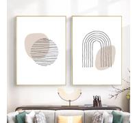 Peinture abstraite arc-en-ciel, cercle, géométrie, ligne, moderne, minimaliste, impression, neutre, décoration murale, 40 x 60 cm, 2 cadres