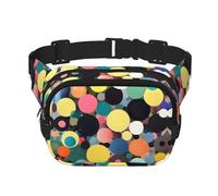 Peinture abstraite de cercles carrés, sac banane double couche avec sangle réglable pour activités de plein air, noir, taille unique, Noir , Taille unique