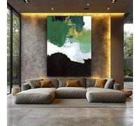 Peinture abstraite de style nordique, lignes noires, blanches et vertes audacieuses, art mural, toile texturée, impressions, décoration de maison ou de bureau, 60 x 80 cm (24 x 31 pouces), sans cadre