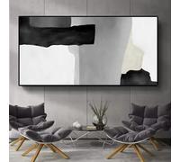 Peinture abstraite en noir et blanc, impression sur toile, grand format, décoration murale moderne pour salon (60 x 120 cm, cadre intérieur)