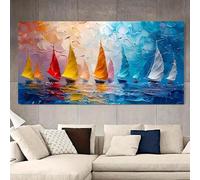 Peinture abstraite, impression sur toile, art mural, moderne, bleu, rouge, voiliers, affiche d'art, salon, chambre à coucher, décoration d'intérieur, 62 x 122 cm (24 x 49 pouces), cadre interne