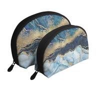 Peinture Abstraite Marbre Bleu pailleté doré, Trousse de Maquillage Coquille Femme Petit Porte-Monnaie Trousse de Toilette Trousse à cosmétiques 2 pièces