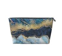 Peinture Abstraite Marbre Bleu pailleté doré, Trousse de Toilette Trousse de Maquillage Sac à cosmétiques Trousse de Toilette de Voyage Portable