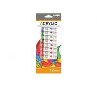 Peinture acrylique 12ml 12pcs également pour la céramique, le verre, les pierres 11x26cm