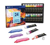 Peinture Acrylique 24 Tubes 12ml Set de Peinture Acrylique Non Toxique Couleurs Brillantes pour Toile Papier Bois Pierre Céramique Artistes Enfants,Pigments Riches
